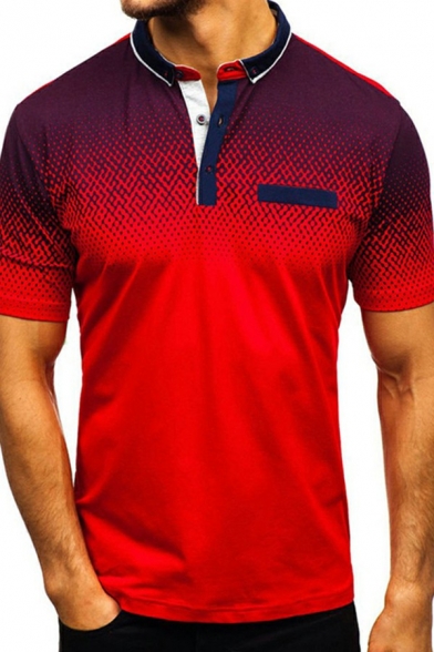 Urban Polo Shirt Ombre Patterned Turn-down Collar Short Sleeve Fitted Polo Shirt for Men