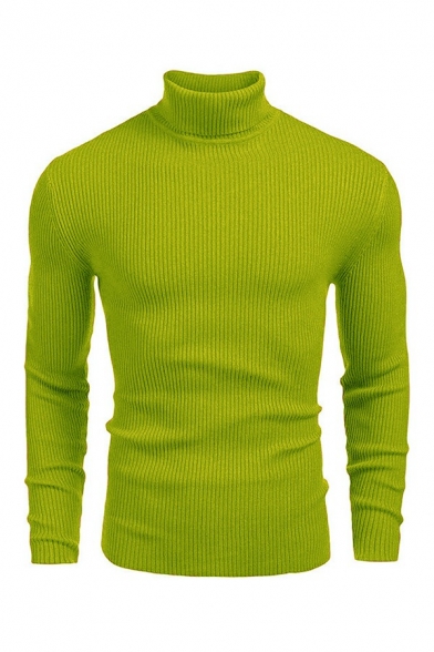 Vintage Pullover Plain Long Sleeves High Neck Slim Fit Pullover for Guys