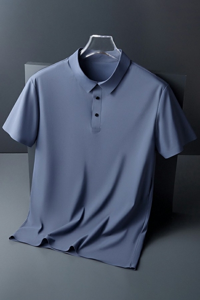 Howme Men Pure Color Pockets Turn-Down Collar Short-Sleeve Polo Shirts