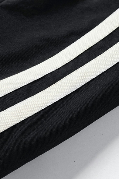 Boyish Bomber Jacket Striped Printed Stand Collar Full Zip Chest Pocket Long-Sleeved Loose Bomber Jacket for Men
