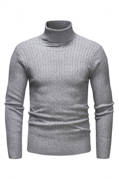 Casual Men's Pullover Pure Color High Neck Slim Fit Long Sleeves Pullover