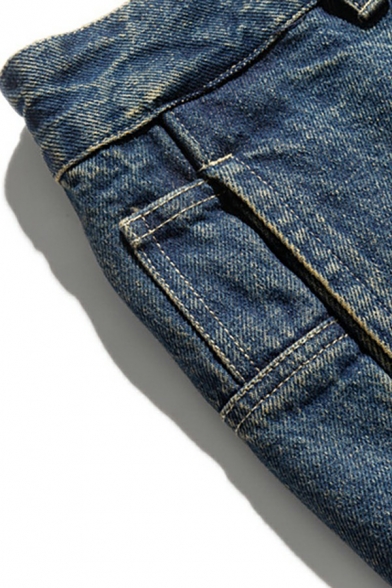 Daily Mens Jeans Solid Color Mid-Rised Medium Wash Zipper Pocket Detail Loose Fit Full Length Jeans