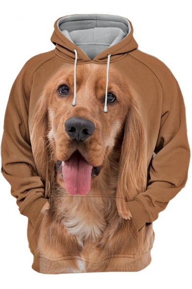 Fancy Men's Hoodie Drawcord 3D Dog Print Long Sleeve Regular Fit Hooded Sweatshirt