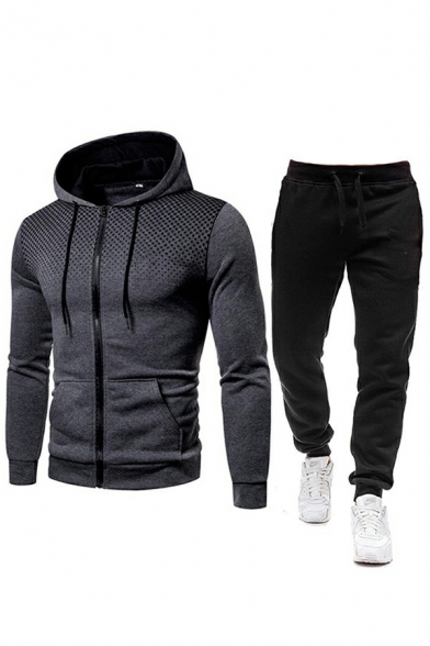 Fashion Mens Co-ords Ombre Print Drawstring Zipper Placket Hoodie & Pants Slim Fitted Co-ords