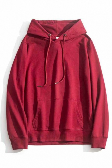 Freestyle Solid Color Men's Hoodie Long Sleeve Front Pocket Loose Fit Drawstring Hooded Sweatshirt