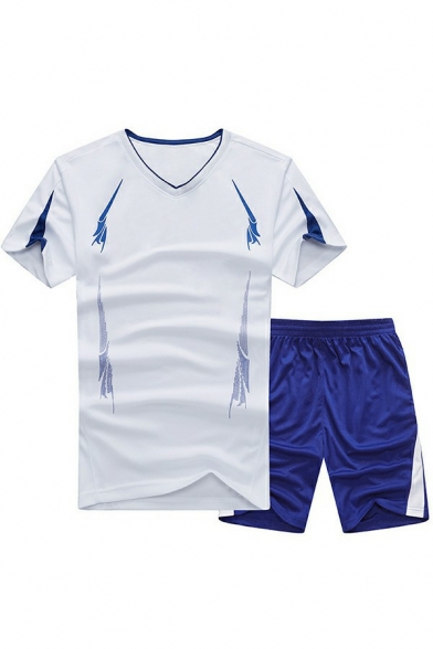 Guys Modern Co-ords Color Block Short Sleeves V-Neck Tee Shirt & Mid Waist Shorts Co-ords
