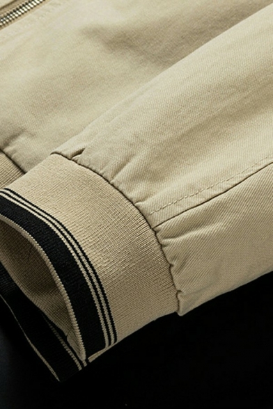 Hot Guy's Jacket Solid Color Contrast Trim Pocket Designed Long Sleeve Regular Stand Collar Jacket