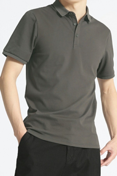 Hot Polo Shirt Whole Colored Button Half Closure Turn-Down Collar Fit Short Sleeves Polo Shirt