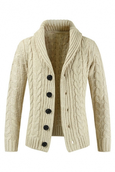 Mens Trendy Cardigan Plain Lapel Collar Long-Sleeved Button Down Regular Fit Cardigan Sweater