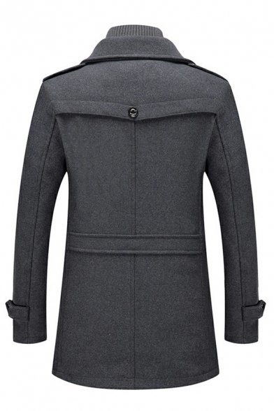 Modern Mens Overcoat Pure Color Zip Closure Long Sleeve Stand Collar Fitted Overcoat