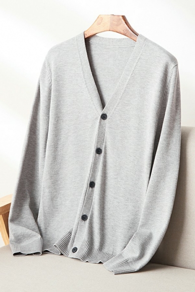 Novelty Cardigan Solid Long-sleeved Button Up V-Neck Loose Fitted Cardigan for Men