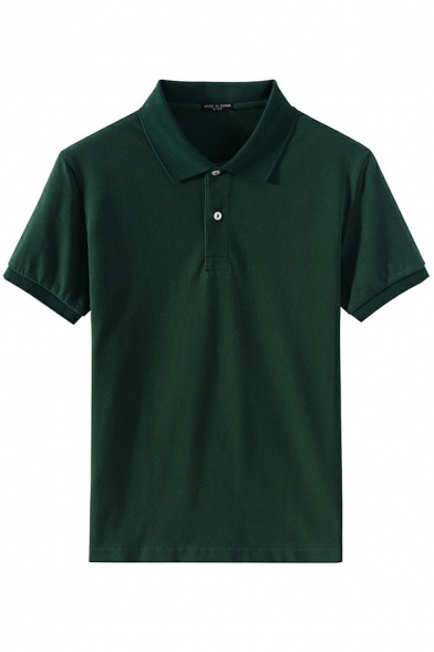 Soft Mens Polo Shirt Whole Colored Button Placket Turn-Down Collar Slim Short Sleeves Polo Shirt