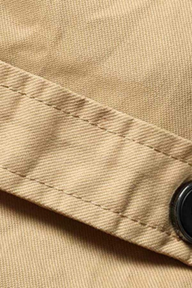 Vintage Plain Men's Trench Epaulette Lapel Collar Pocket Detail Single Breasted Slim Fit Trench Coat