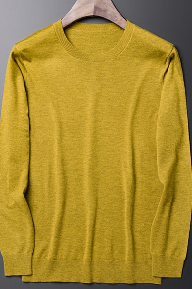 Casual Men's Sweater Plain Round Neck Long Sleeve Loose Fit Sweater