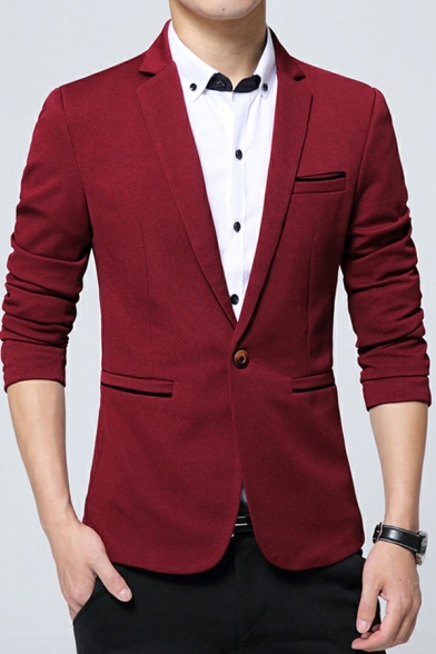 Casual Plain Mens Suit Lapel Collar Single Breasted Pockets Detail Long Sleeves Suit Jacket