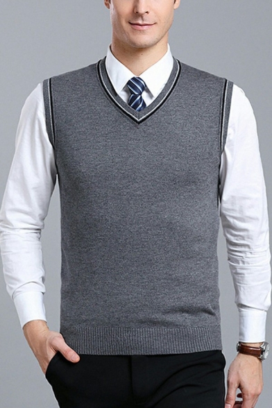 Chic Waistcoat V-Neck Knitted Contrast Line Sleeveless Slim Fit Waistcoat for Men