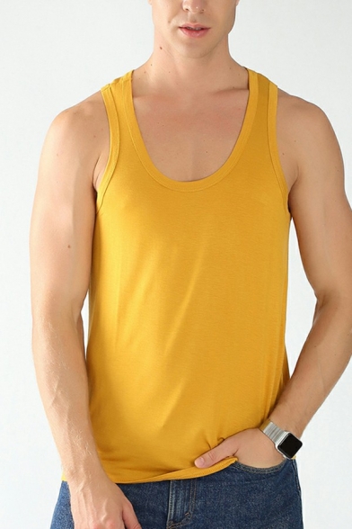 Creative Guy's Vest Solid Color Crew Neck Sleeveless Slim Fitted Tank Top