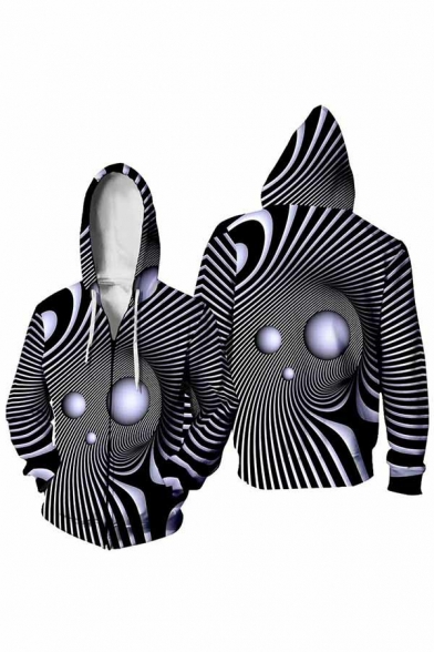 Guys Chic Abstract Pattern Hoodie Zip Fly Front Pocket Long-Sleeved Relaxed Fit Hooded Sweatshirt