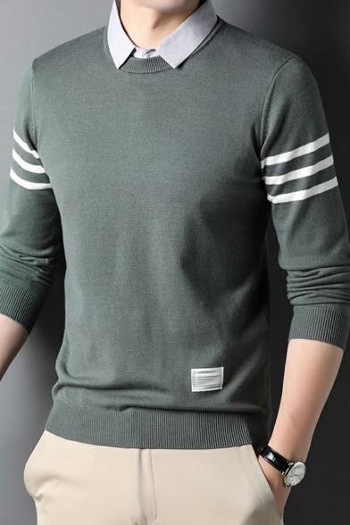 Hot Boys Sweater Arm Striped Printed Relaxed Fitted Round Neck Long-Sleeved Sweater