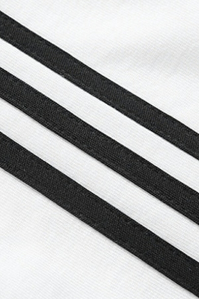 Men Casual Sweatshirt Stripe Print Round Neck Rib Cuffs Long Sleeve Oversized Sweatshirt