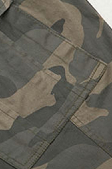 Men Retro Pants Camo Print Elasticated Waist with Drawcord Pocket Designed Fitted Cargo Pants