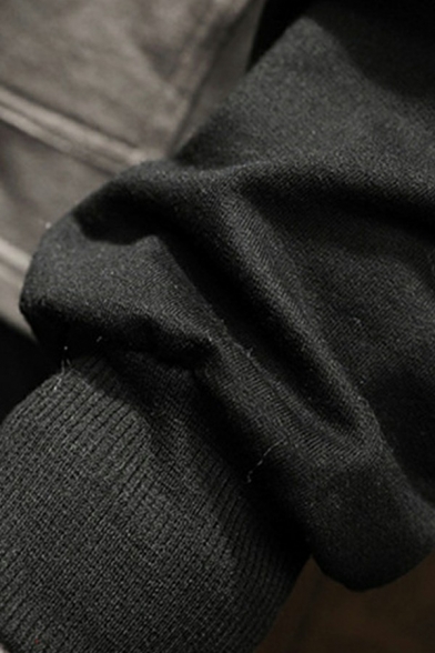 Men Stylish Hoodie Color Block  Faux Twinset Panel Pocket Drawstring Long Sleeves Hoodie