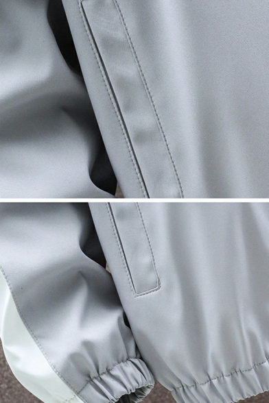 Mens Leisure Color Block Set Zip Closure Long Sleeve Jacket Elastic Waist Pants Fitted Two Piece Set