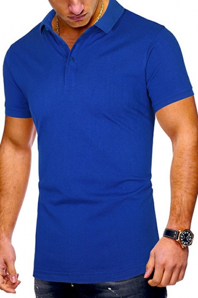 Simple Guys Plain Polo Shirt Short-Sleeved Turn Down Collar Slim Fitted Polo Shirt