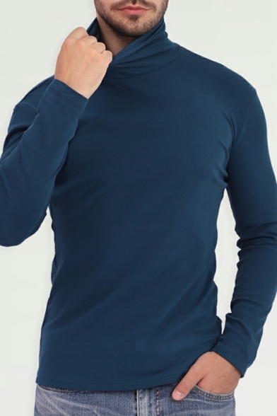 Stylish Pullover Solid Color High Neck Long Sleeve Slim Fit Pullover for Guys