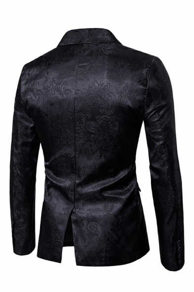 Tribal Mens Jacket Suit Paisley Printed Long Sleeves Single Button Pocket Detail Slim Fitted Suit