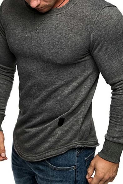 Boy's Street Style Sweatshirt Solid Color Long Sleeves Crew Neck Slimming Sweatshirt