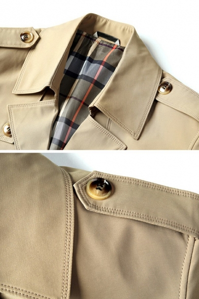Boy's Trendy Coat Pure Color Lapel Collar Long Sleeve Regular Fitted Button Down Trench Coat