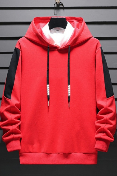 Casual Hoodie Color Panel Drawstring Rib Cuffs Long Sleeve Oversized Hoodie for Men