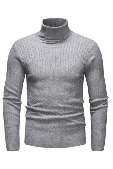 Casual Men's Pullover Pure Color High Neck Slim Fit Long Sleeves Pullover