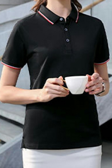 Chic Polo Shirt Contrast Panel Short Sleeve Turn down Collar Slim Fit Shirt for Men