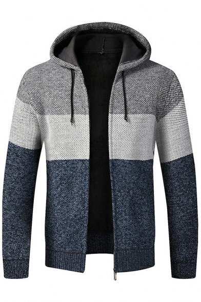 Guys Unique Cardigan Contrast Color Long Sleeves Relaxed Fitted Stand Neck Zip Placket Cardiga