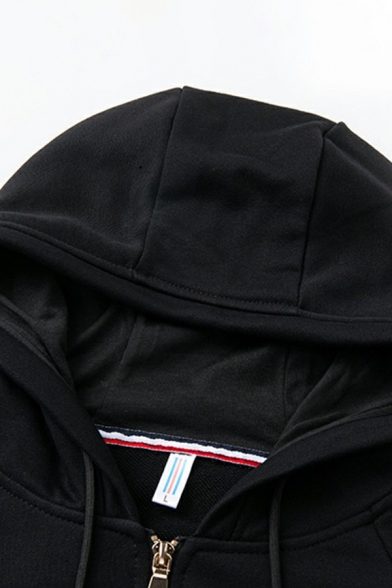 Sportive Hoodie Stripe Print Drawstring Pocket Long Sleeves Loose Fit Hoodie for Guys