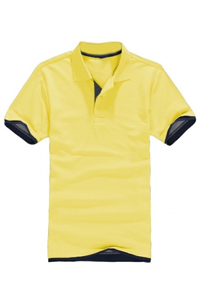Stylish Guys Polo Shirt Contrast Trim Turn Down Collar Short Sleeve Regular Fit Polo Shirt