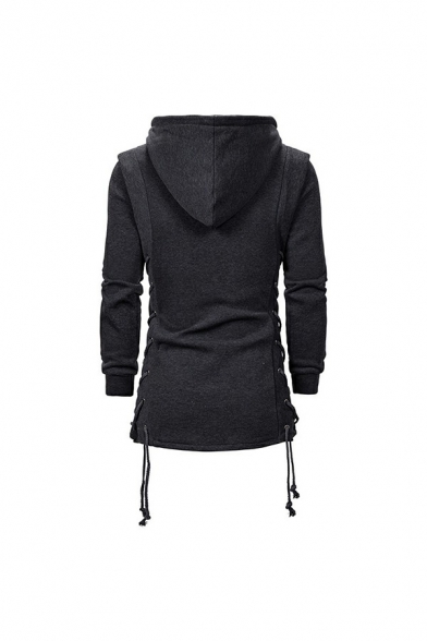 Stylish Mens Plain Hoodie Zipper Fly Asymmetric Hem Long-Sleeved Slim Fit Hooded Sweatshirt