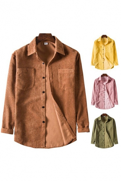 Basic Men's Shirt Turn-Down Collar Solid Color Button Up Long Sleeves Regular Fit Shirt