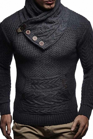 Basic Men's Sweater Plain Long Sleeve Shawl Collar Regular Fitted Pullover Sweater