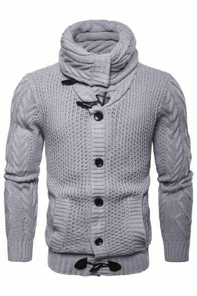 Casual Cardigan Whole Colored Cable Knit Slimming Long Sleeve Shawl Collar Button Down Cardigan for Guys