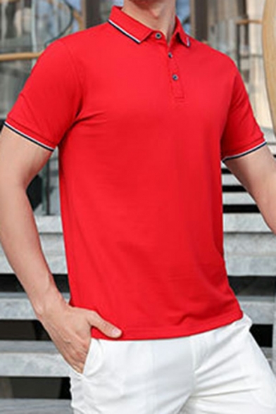 Chic Polo Shirt Contrast Panel Short Sleeve Turn down Collar Slim Fit Shirt for Men