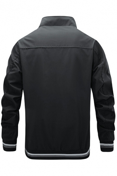 Unique Bomber Jacket Contrast Line Print Turn-down Collar Full Zip Long-Sleeved Loose Bomber Jacket for Men