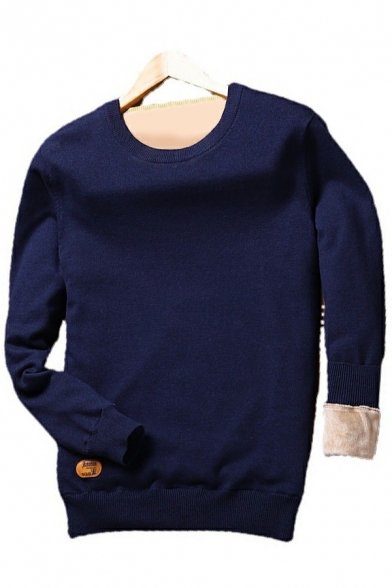 Basic Men's Sweater Pure Color Round Neck Long Sleeves Slim Fit Pullover Sweater