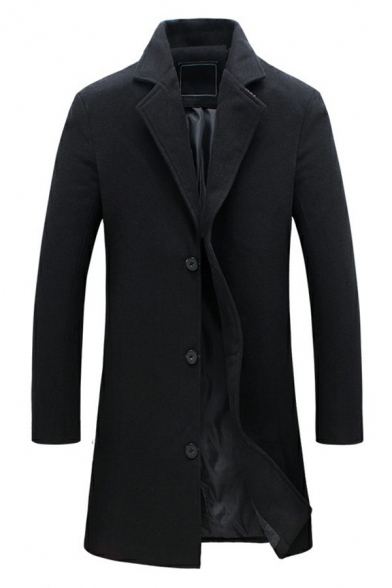 Boy's Fashionable Coat Solid Lapel Collar Relaxed Long Sleeves Button Closure Pea Coat