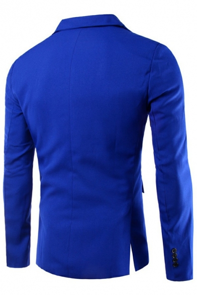Creative Blazer Solid Color Suit Collar Flap Pocket Single Button Long-Sleeved Slim Blazer for Men