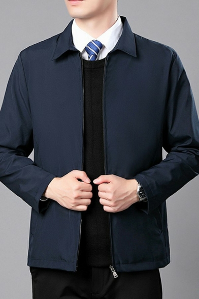 Creative Jacket Plain Pocket Detailed Long Sleeves Spread Collar Relaxed Zip Fly Jacket for Boys