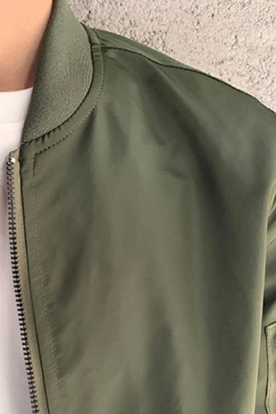 Edgy Mens Bomber Jacket Pure Color Zip Closure Long Sleeves Regular Fit Jacket