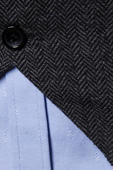 Men Vintage Herringbone Print Suit Vest V Neck Belt Back Multi-Pockets Single Breasted Slim Cut Vest